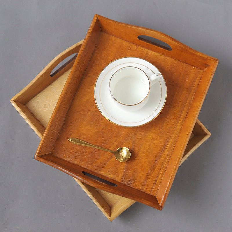 Retro Wooden Serving Tray – Bamboo Food & Cutlery Plate