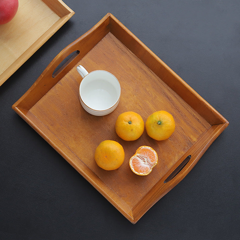 Retro Wooden Serving Tray – Bamboo Food & Cutlery Plate