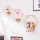 Hexagonal Shelves On Wrought Iron Wall