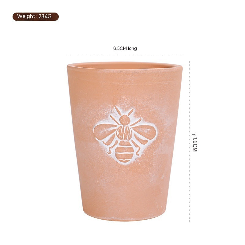 Bee Flowerpot Decoration Modern Simple Red Pottery Breathable Flower Pot With Hole Plant Pot