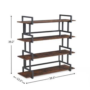 Industrial 4-tier Bookshelves, Metal And Wood Bookshelves, Open Widescreen Storage Bookshelves