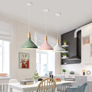 Nordic Denmark Modern Simple Warm Solid Wood Macaron Aluminum Chandelier