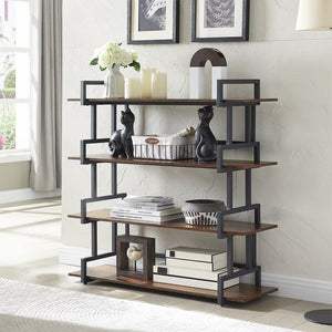 Industrial 4-tier Bookshelves, Metal And Wood Bookshelves, Open Widescreen Storage Bookshelves