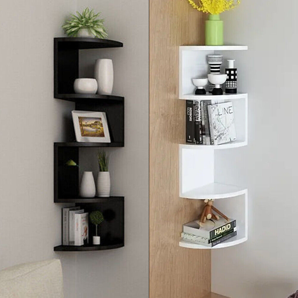 New 5 Tier Floating Wall Shelves Corner Shelf Storage Display Bookcase Unit