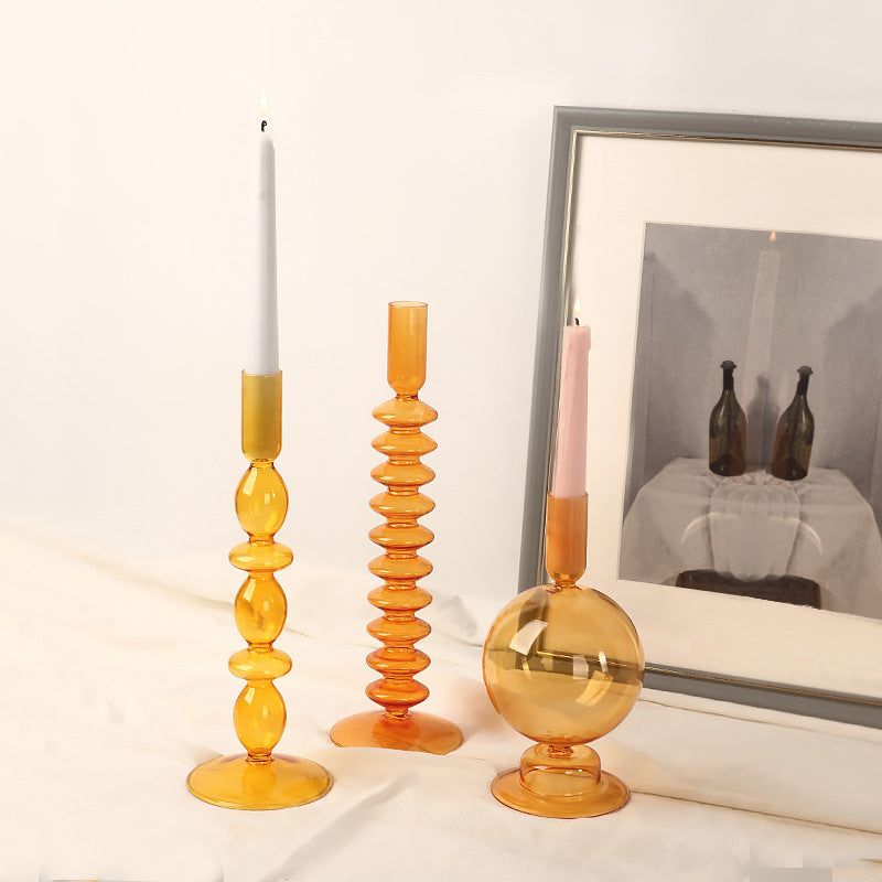 Nordic Home Colored Retro Glass Candle Holders