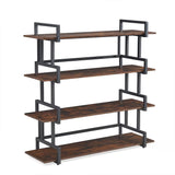 Industrial 4-tier Bookshelves, Metal And Wood Bookshelves, Open Widescreen Storage Bookshelves