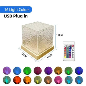 16 Color USB Charging Dynamic Rotating Water Wave Projector Night Glow Flame Crystal Light Living Room Bedroom Decor