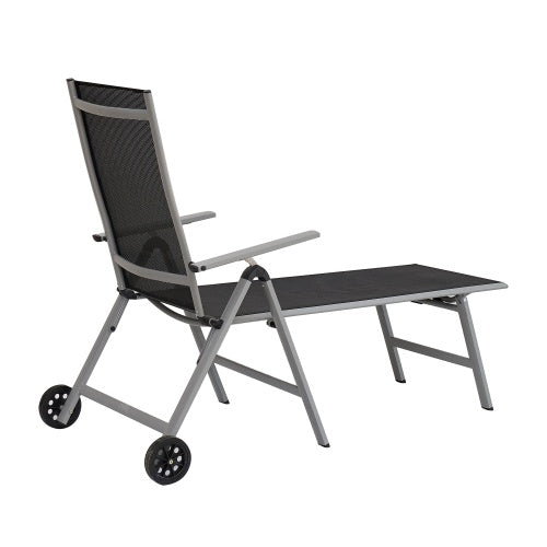 Outdoor Chaise Lounge Chairs Aluminum Adjustable Chair With Wheels For Poolside Beach Patio Reclining Sunbathing Lounger, Grey