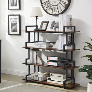 Industrial 4-tier Bookshelves, Metal And Wood Bookshelves, Open Widescreen Storage Bookshelves