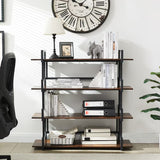 Industrial 4-tier Bookshelves, Metal And Wood Bookshelves, Open Widescreen Storage Bookshelves